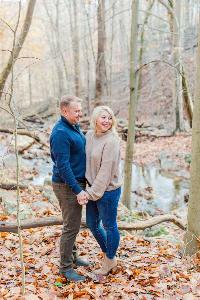 Fall engagement photo at Patapsco Valley State Park