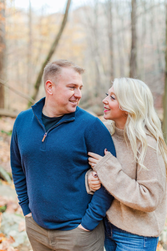 Fall engagement photo at Patapsco Valley State Park